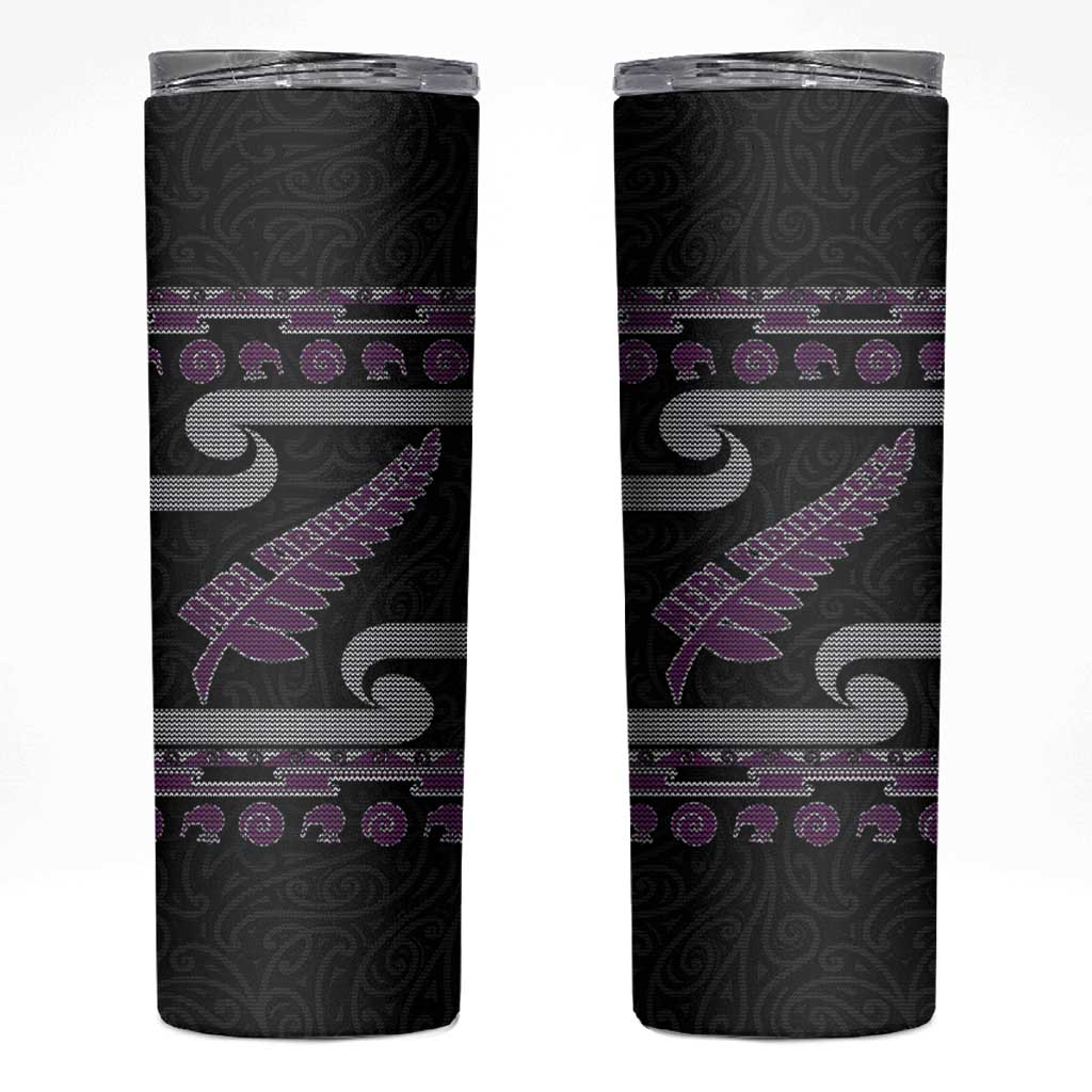 New Zealand Christmas Skinny Tumbler Meri Kirihimete Silver Fern Knit Style Purple Color LT03 Purple - Polynesian Pride