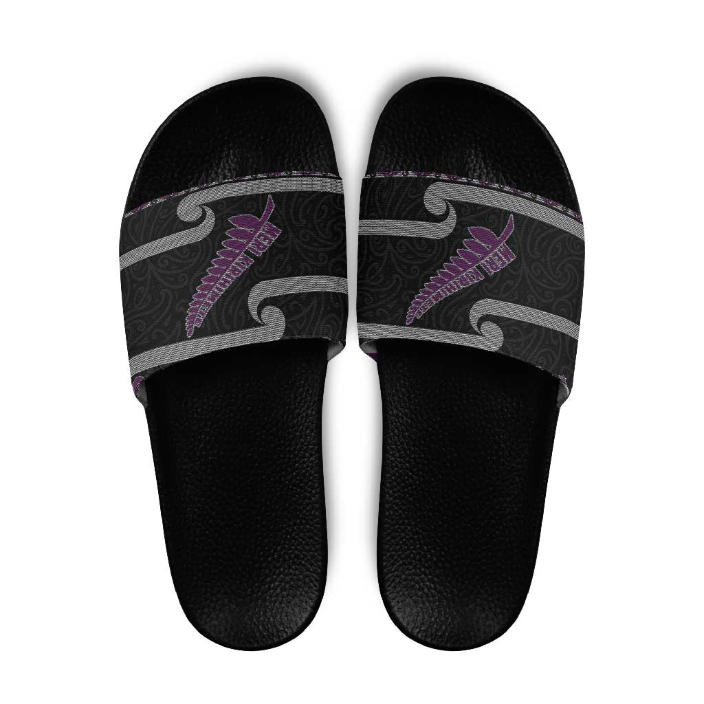 New Zealand Christmas Slide Sandals Meri Kirihimete Silver Fern Knit Style Purple Color LT03 Purple - Polynesian Pride
