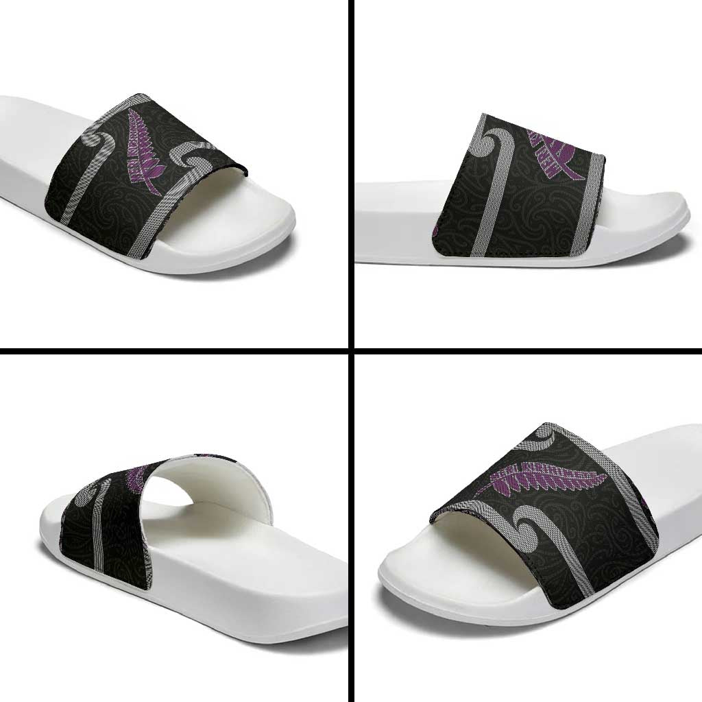 New Zealand Christmas Slide Sandals Meri Kirihimete Silver Fern Knit Style Purple Color LT03 - Polynesian Pride