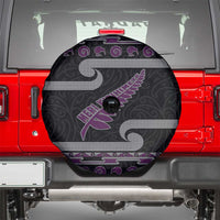 New Zealand Christmas Spare Tire Cover Meri Kirihimete Silver Fern Knit Style Purple Color LT03 - Polynesian Pride