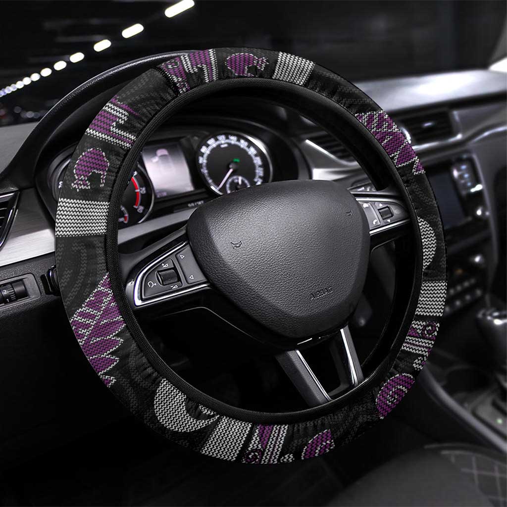 New Zealand Christmas Steering Wheel Cover Meri Kirihimete Silver Fern Knit Style Purple Color LT03 Universal Fit Purple - Polynesian Pride