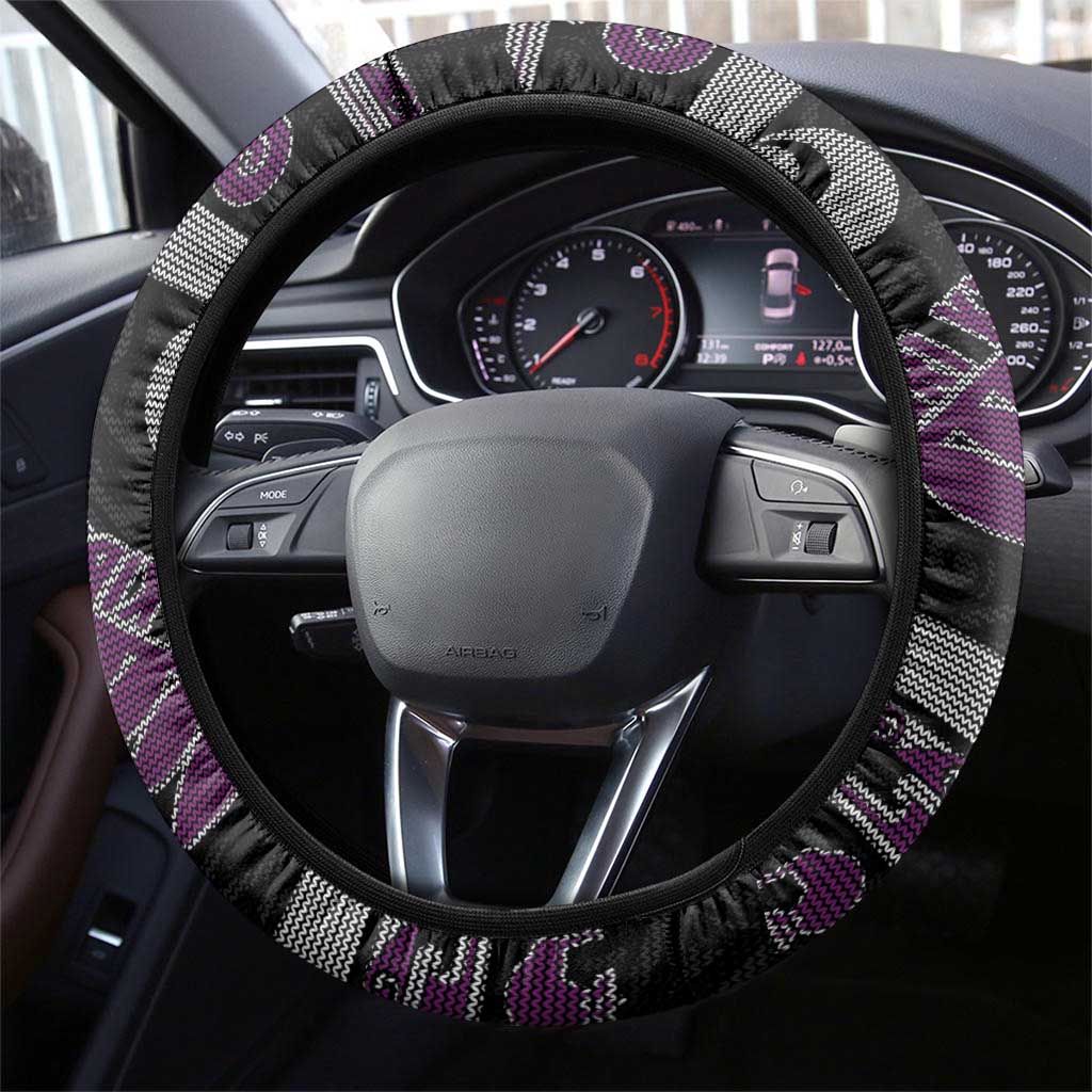 New Zealand Christmas Steering Wheel Cover Meri Kirihimete Silver Fern Knit Style Purple Color LT03 - Polynesian Pride
