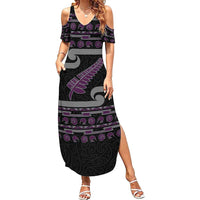 New Zealand Christmas Summer Maxi Dress Meri Kirihimete Silver Fern Knit Style Purple Color LT03 Women Purple - Polynesian Pride
