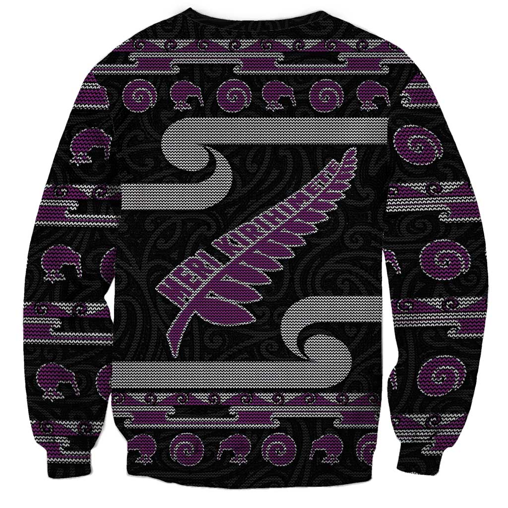 New Zealand Christmas Sweatshirt Meri Kirihimete Silver Fern Knit Style Purple Color - Polynesian Pride