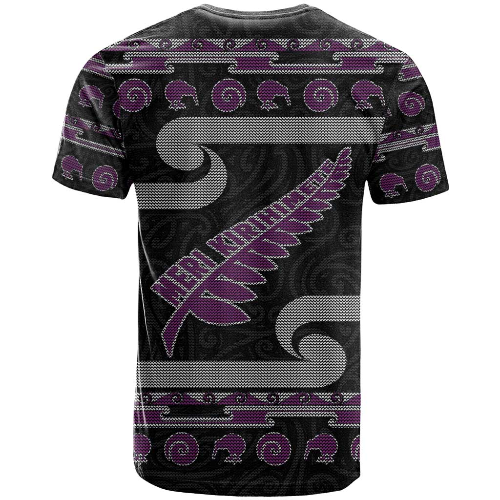 New Zealand Christmas T Shirt Meri Kirihimete Silver Fern Knit Style Purple Color LT03 - Polynesian Pride