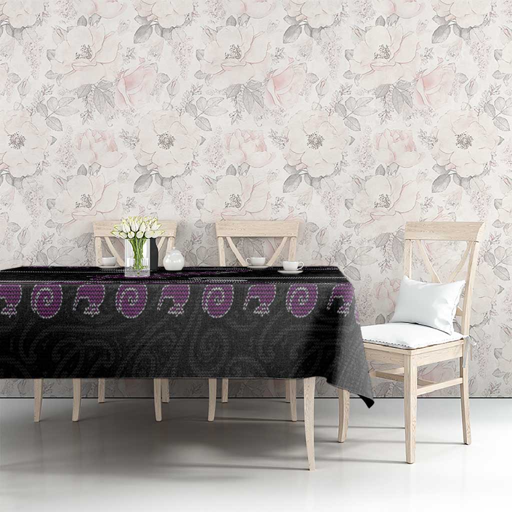 New Zealand Christmas Tablecloth Meri Kirihimete Silver Fern Knit Style Purple Color - Polynesian Pride