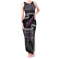 New Zealand Christmas Tank Maxi Dress Meri Kirihimete Silver Fern Knit Style Purple Color LT03 Women Purple - Polynesian Pride