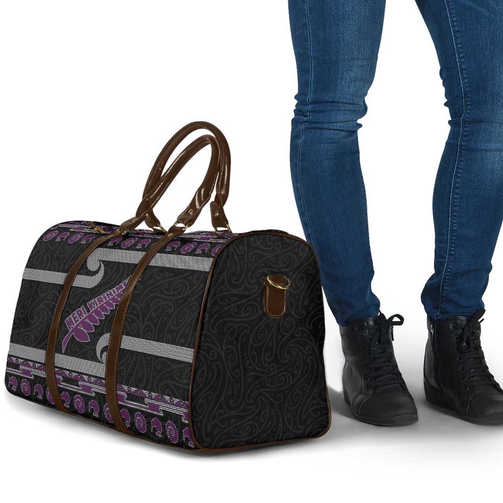 New Zealand Christmas Travel Bag Meri Kirihimete Silver Fern Knit Style Purple Color LT03 - Polynesian Pride