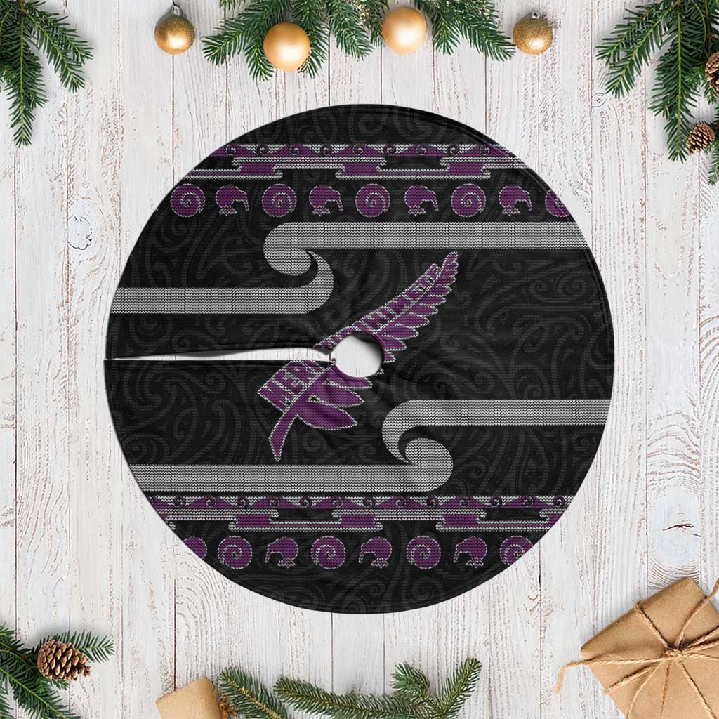 New Zealand Christmas Tree Skirt Meri Kirihimete Silver Fern Knit Style Purple Color LT03 Casual Purple - Polynesian Pride