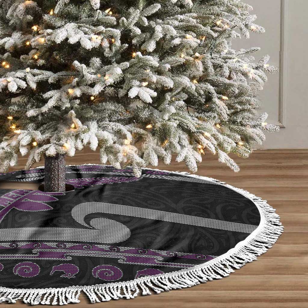 New Zealand Christmas Tree Skirt Meri Kirihimete Silver Fern Knit Style Purple Color LT03 - Polynesian Pride