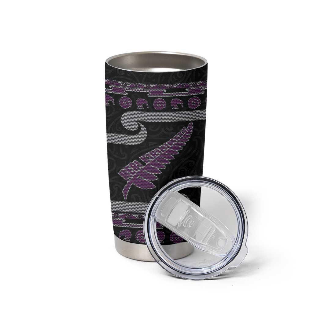 New Zealand Christmas Tumbler Cup Meri Kirihimete Silver Fern Knit Style Purple Color LT03 - Polynesian Pride