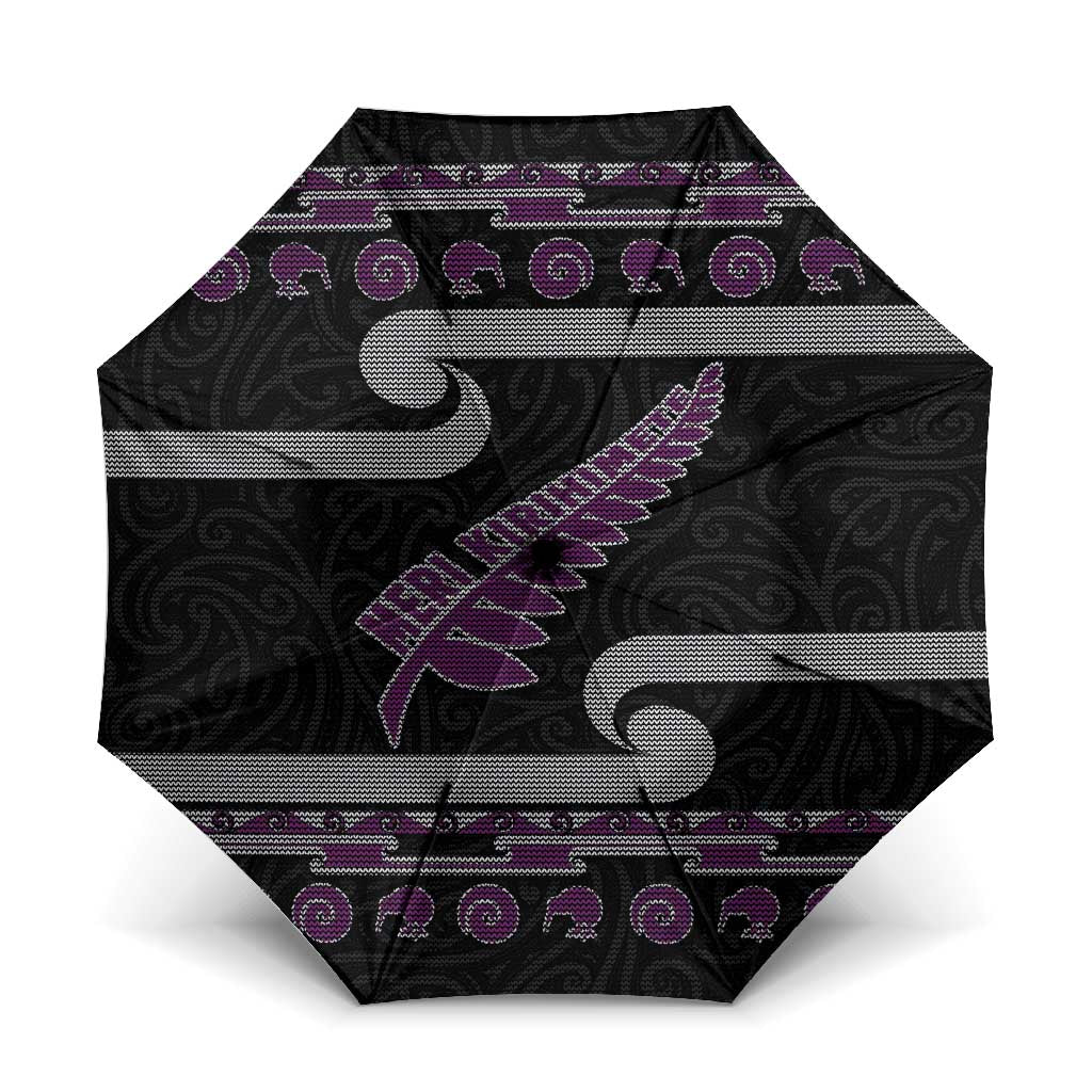 New Zealand Christmas Umbrella Meri Kirihimete Silver Fern Knit Style Purple Color LT03 One Size Folded 11.42 inch Opened Diameter 37.4 inch Purple - Polynesian Pride