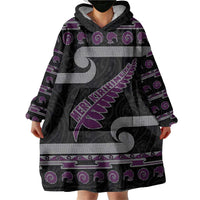 New Zealand Christmas Wearable Blanket Hoodie Meri Kirihimete Silver Fern Knit Style Purple Color LT03 - Polynesian Pride