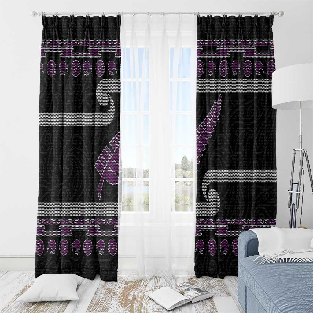 New Zealand Christmas Window Curtain Meri Kirihimete Silver Fern Knit Style Purple Color LT03 - Polynesian Pride