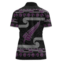 New Zealand Christmas Women Polo Shirt Meri Kirihimete Silver Fern Knit Style Purple Color LT03 - Polynesian Pride