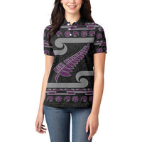 New Zealand Christmas Women Polo Shirt Meri Kirihimete Silver Fern Knit Style Purple Color LT03 - Polynesian Pride