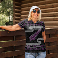 New Zealand Christmas Women Polo Shirt Meri Kirihimete Silver Fern Knit Style Purple Color LT03 - Polynesian Pride