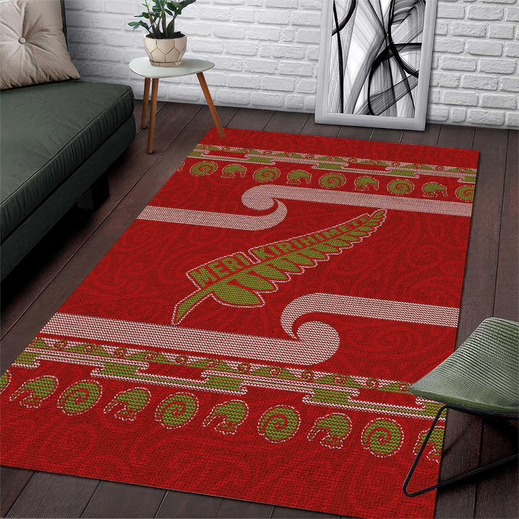 New Zealand Christmas Area Rug Meri Kirihimete Silver Fern Knit Style Green Color LT03 Green - Polynesian Pride