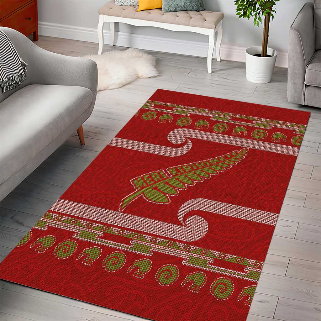 New Zealand Christmas Area Rug Meri Kirihimete Silver Fern Knit Style Green Color LT03 - Polynesian Pride
