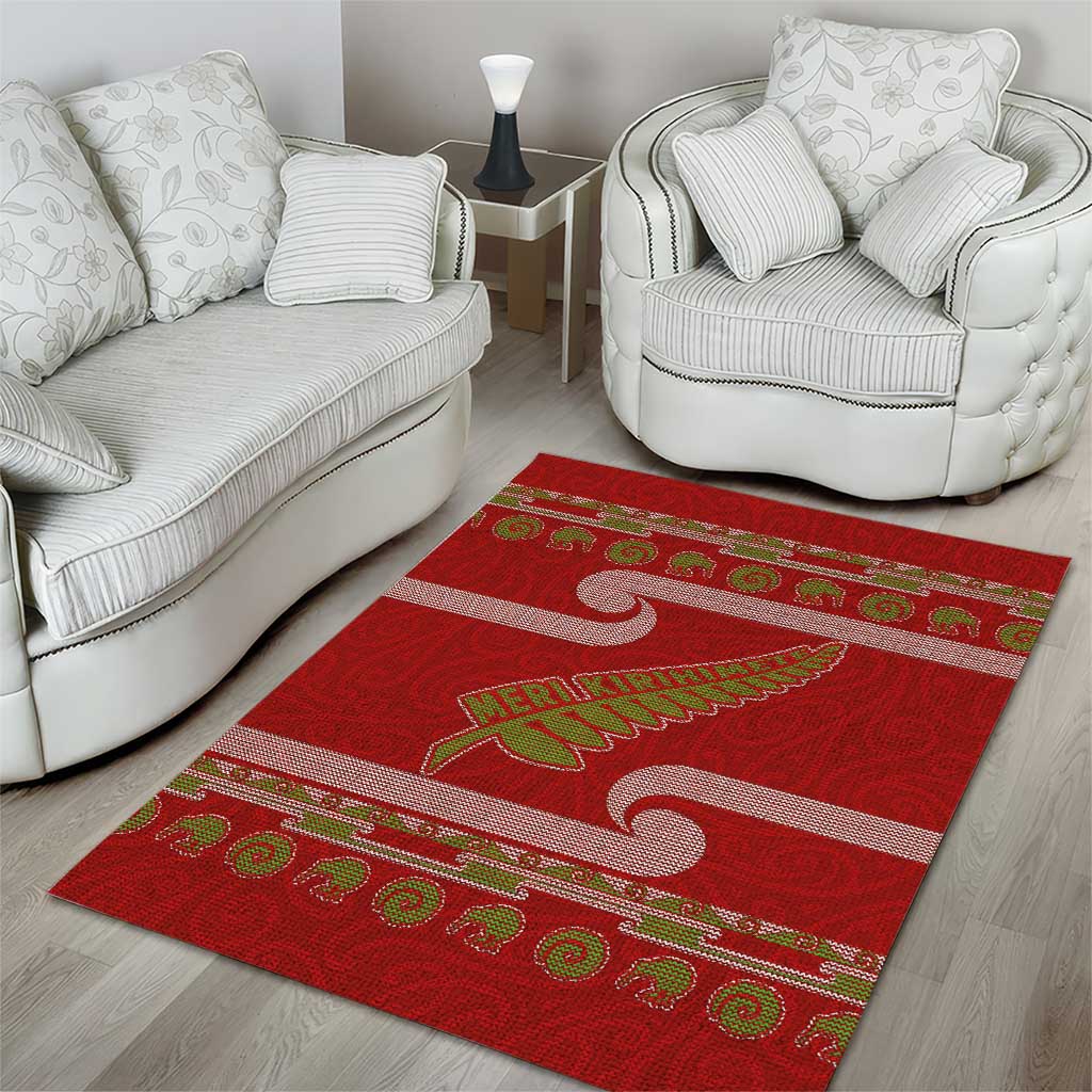 New Zealand Christmas Area Rug Meri Kirihimete Silver Fern Knit Style Green Color LT03 - Polynesian Pride