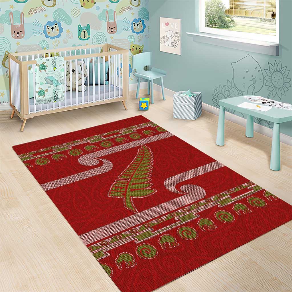 New Zealand Christmas Area Rug Meri Kirihimete Silver Fern Knit Style Green Color LT03 - Polynesian Pride