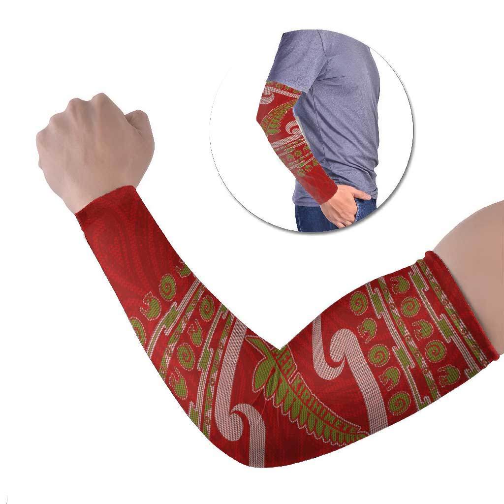 New Zealand Christmas Arm Sleeves Meri Kirihimete Silver Fern Knit Style Green Color LT03 Set of 2 Green - Polynesian Pride