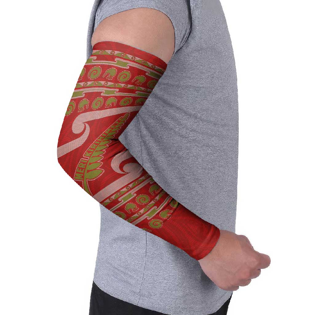 New Zealand Christmas Arm Sleeves Meri Kirihimete Silver Fern Knit Style Green Color LT03 - Polynesian Pride