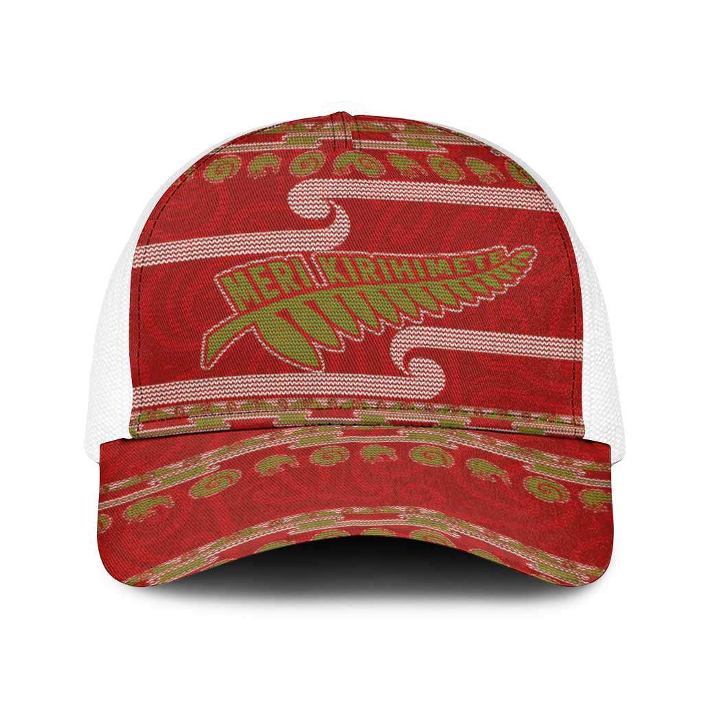 New Zealand Christmas Baseball Net Cap Meri Kirihimete Silver Fern Knit Style Green Color - Polynesian Pride