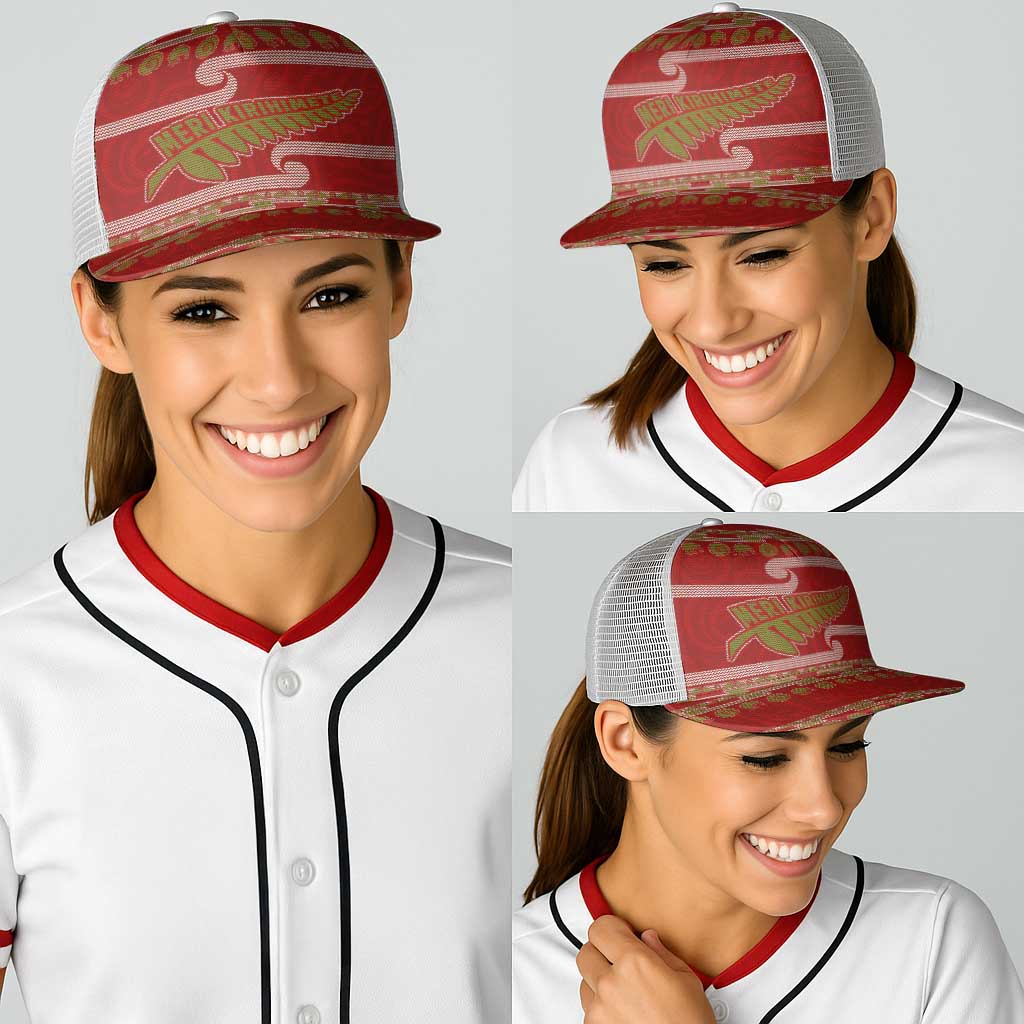 New Zealand Christmas Baseball Net Cap Meri Kirihimete Silver Fern Knit Style Green Color - Polynesian Pride
