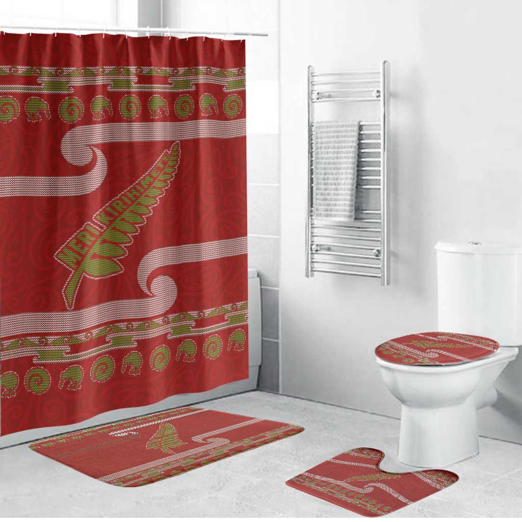 New Zealand Christmas Bathroom Set Meri Kirihimete Silver Fern Knit Style Green Color LT03 Bathroom Set (4 pcs) Green - Polynesian Pride