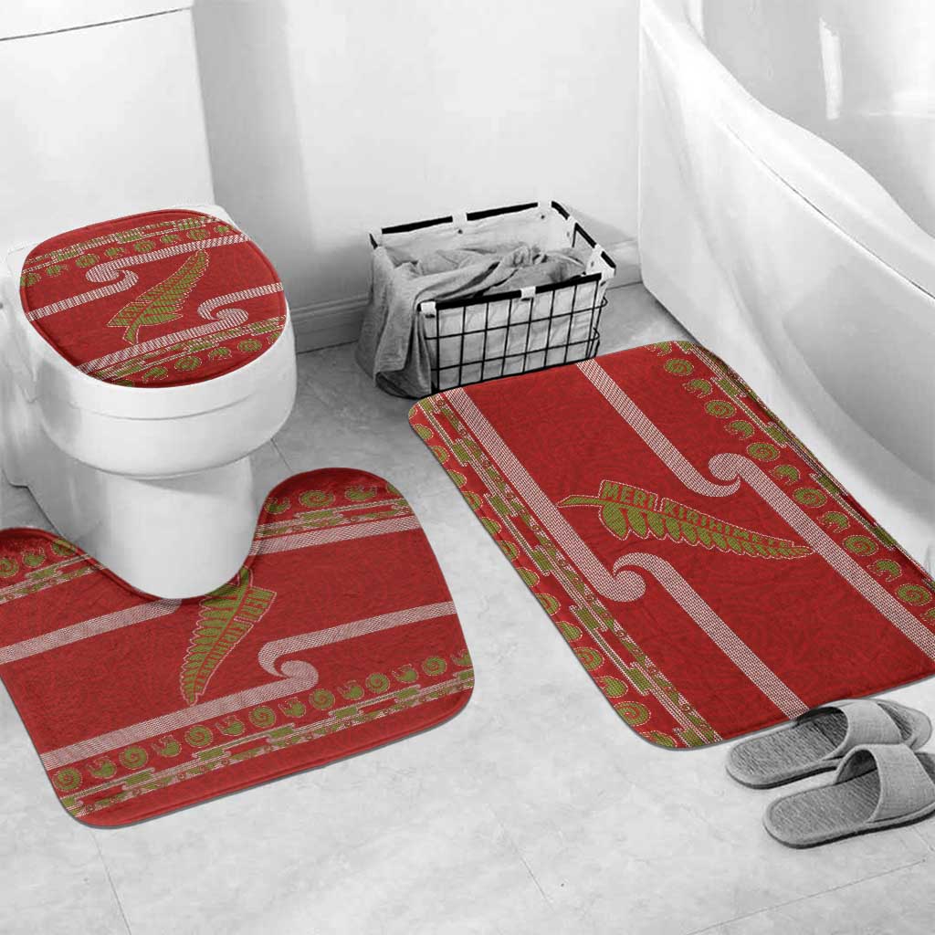 New Zealand Christmas Bathroom Set Meri Kirihimete Silver Fern Knit Style Green Color LT03 Mat Set Only (3 pcs) One Size Green - Polynesian Pride