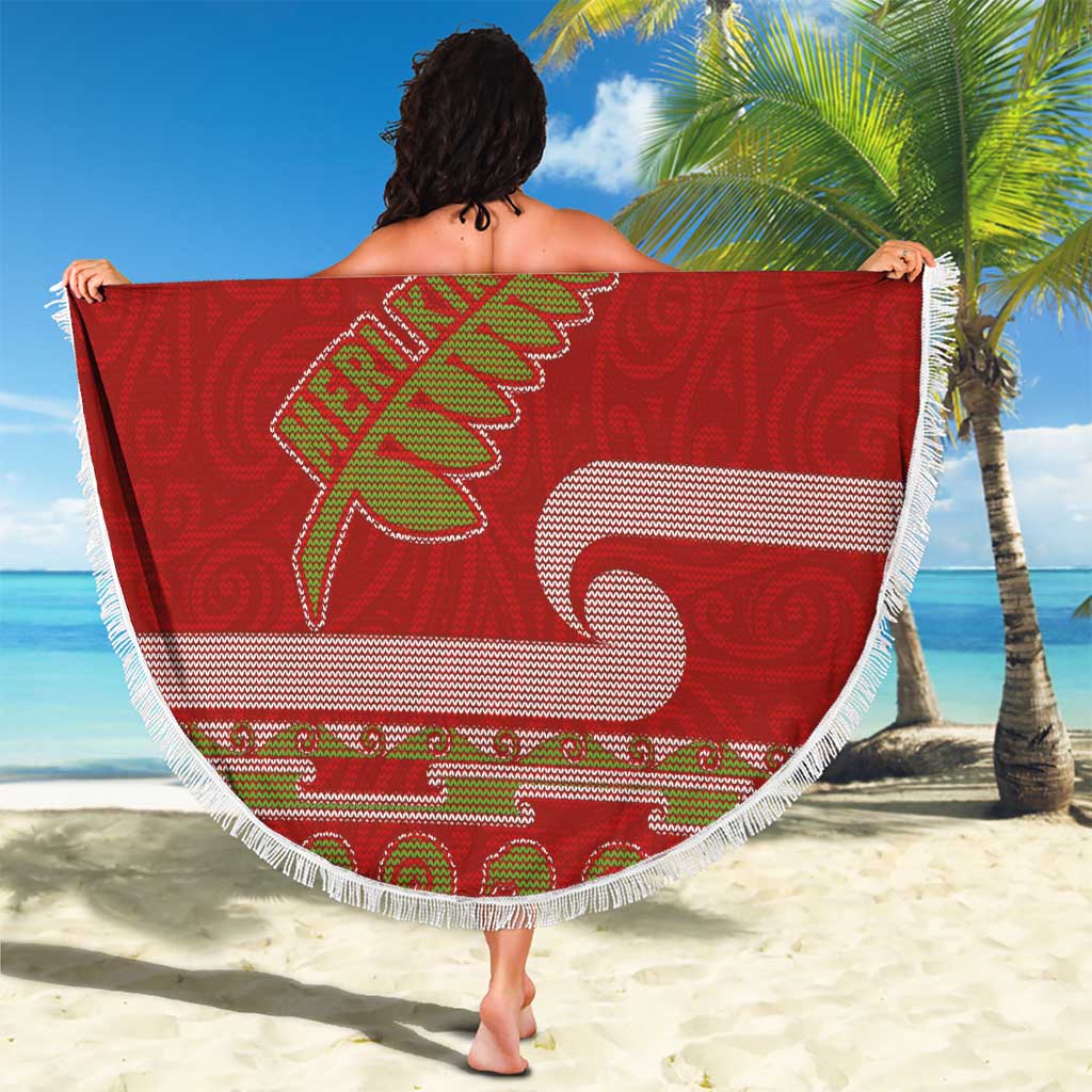 New Zealand Christmas Beach Blanket Meri Kirihimete Silver Fern Knit Style Green Color LT03 - Polynesian Pride