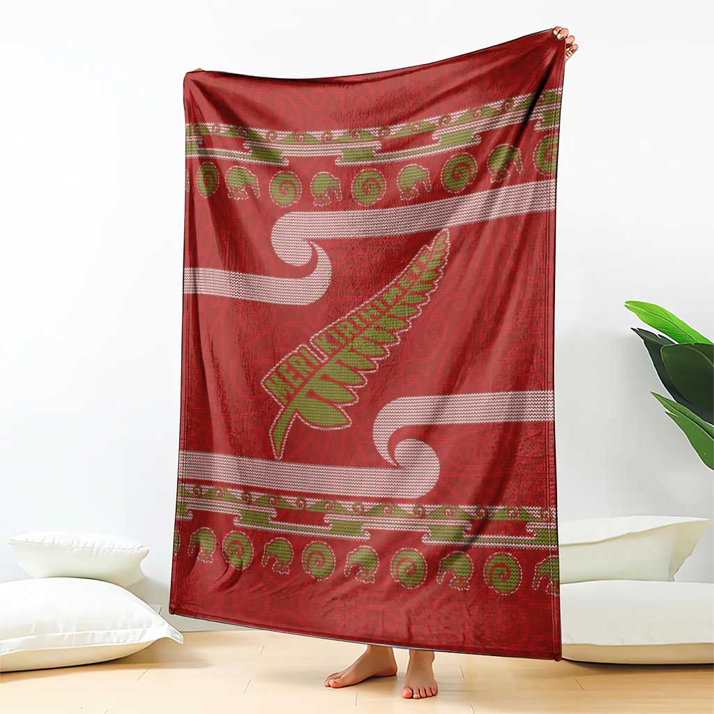 New Zealand Christmas Blanket Meri Kirihimete Silver Fern Knit Style Green Color - Polynesian Pride