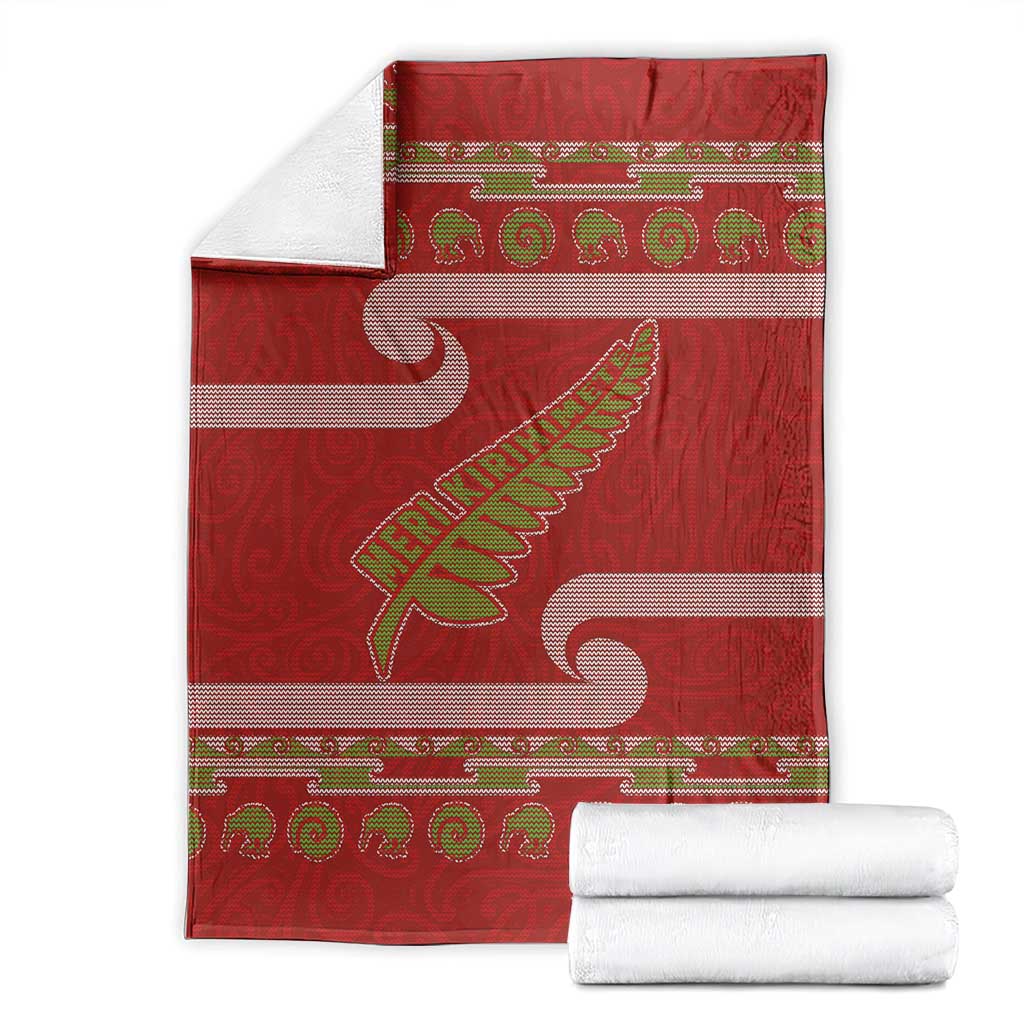 New Zealand Christmas Blanket Meri Kirihimete Silver Fern Knit Style Green Color - Polynesian Pride