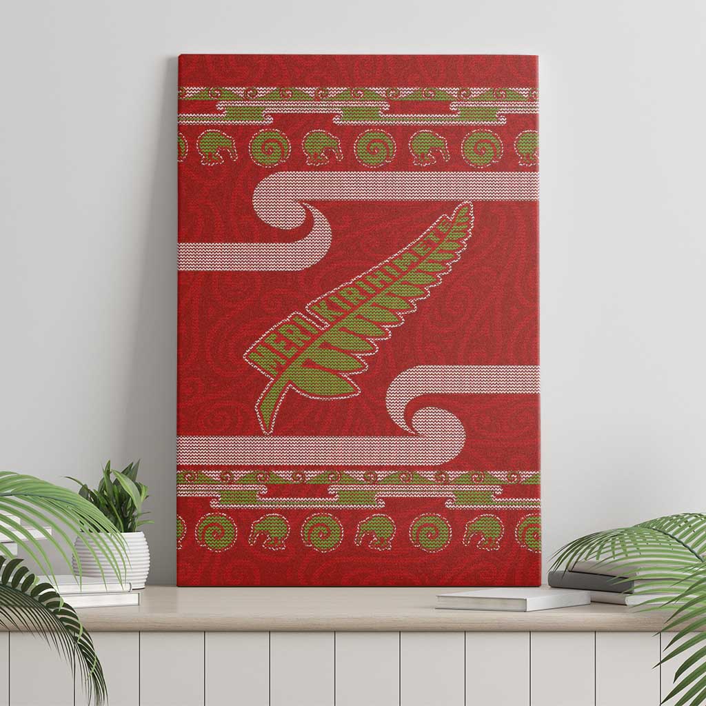 New Zealand Christmas Canvas Wall Art Meri Kirihimete Silver Fern Knit Style Green Color LT03 - Polynesian Pride