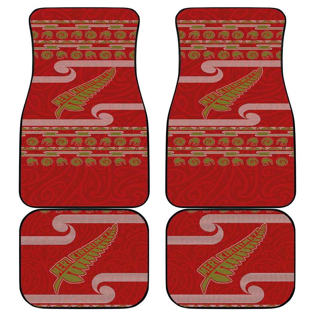 New Zealand Christmas Car Mats Meri Kirihimete Silver Fern Knit Style Green Color LT03 - Polynesian Pride