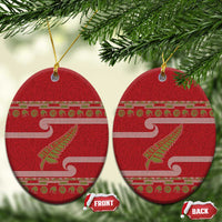New Zealand Christmas Ceramic Ornament Meri Kirihimete Silver Fern Knit Style Green Color LT03 Oval Green - Polynesian Pride