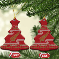 New Zealand Christmas Ceramic Ornament Meri Kirihimete Silver Fern Knit Style Green Color LT03 Christmas Tree Green - Polynesian Pride