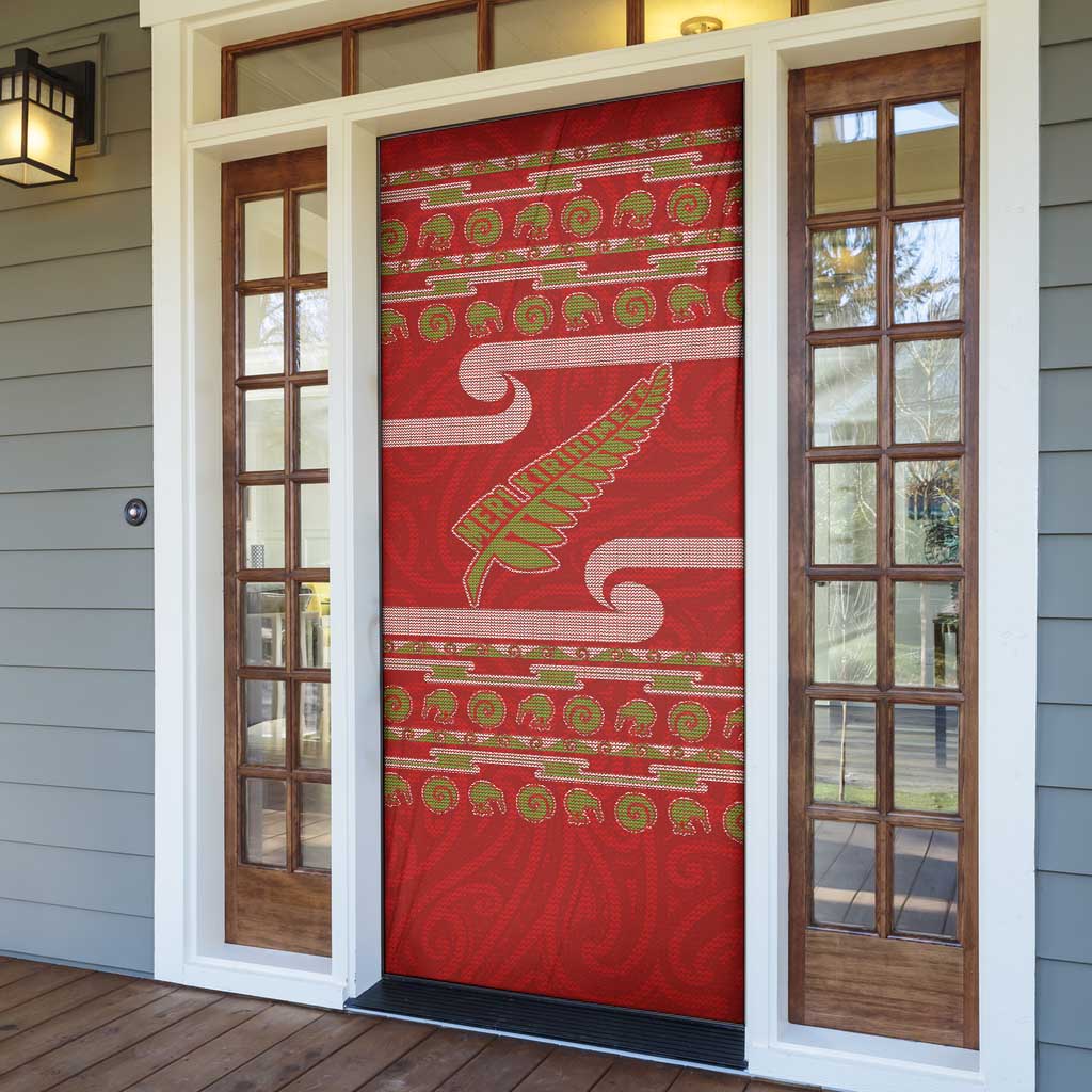 New Zealand Christmas Door Cover Meri Kirihimete Silver Fern Knit Style Green Color LT03 - Polynesian Pride