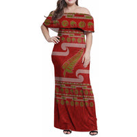 New Zealand Christmas Family Matching Off Shoulder Maxi Dress and Hawaiian Shirt Meri Kirihimete Silver Fern Knit Style Green Color LT03 Mom's Dress Green - Polynesian Pride