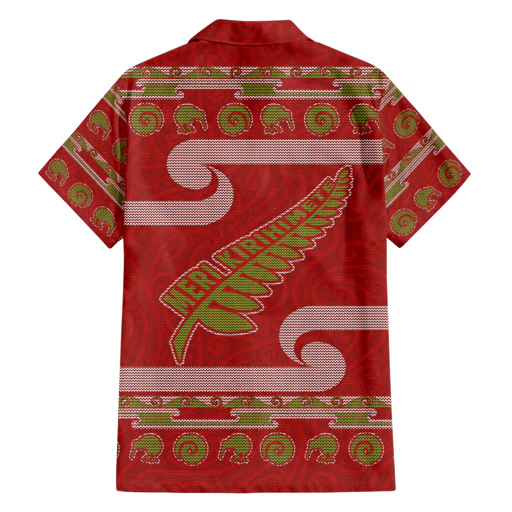 New Zealand Christmas Family Matching Off Shoulder Short Dress and Hawaiian Shirt Meri Kirihimete Silver Fern Knit Style Green Color LT03 - Polynesian Pride