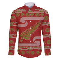 New Zealand Christmas Family Matching Off Shoulder Short Dress and Hawaiian Shirt Meri Kirihimete Silver Fern Knit Style Green Color LT03 Dad's Shirt - Long Sleeve Green - Polynesian Pride