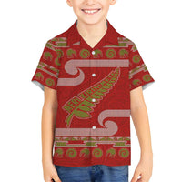 New Zealand Christmas Family Matching Puletasi and Hawaiian Shirt Meri Kirihimete Silver Fern Knit Style Green Color - Polynesian Pride