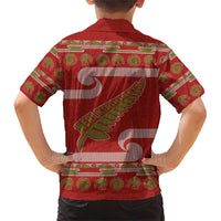 New Zealand Christmas Family Matching Short Sleeve Bodycon Dress and Hawaiian Shirt Meri Kirihimete Silver Fern Knit Style Green Color LT03 - Polynesian Pride