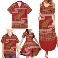 New Zealand Christmas Family Matching Summer Maxi Dress and Hawaiian Shirt Meri Kirihimete Silver Fern Knit Style Green Color LT03 - Polynesian Pride