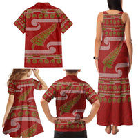 New Zealand Christmas Family Matching Tank Maxi Dress and Hawaiian Shirt Meri Kirihimete Silver Fern Knit Style Green Color LT03 - Polynesian Pride