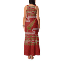 New Zealand Christmas Family Matching Tank Maxi Dress and Hawaiian Shirt Meri Kirihimete Silver Fern Knit Style Green Color LT03 - Polynesian Pride