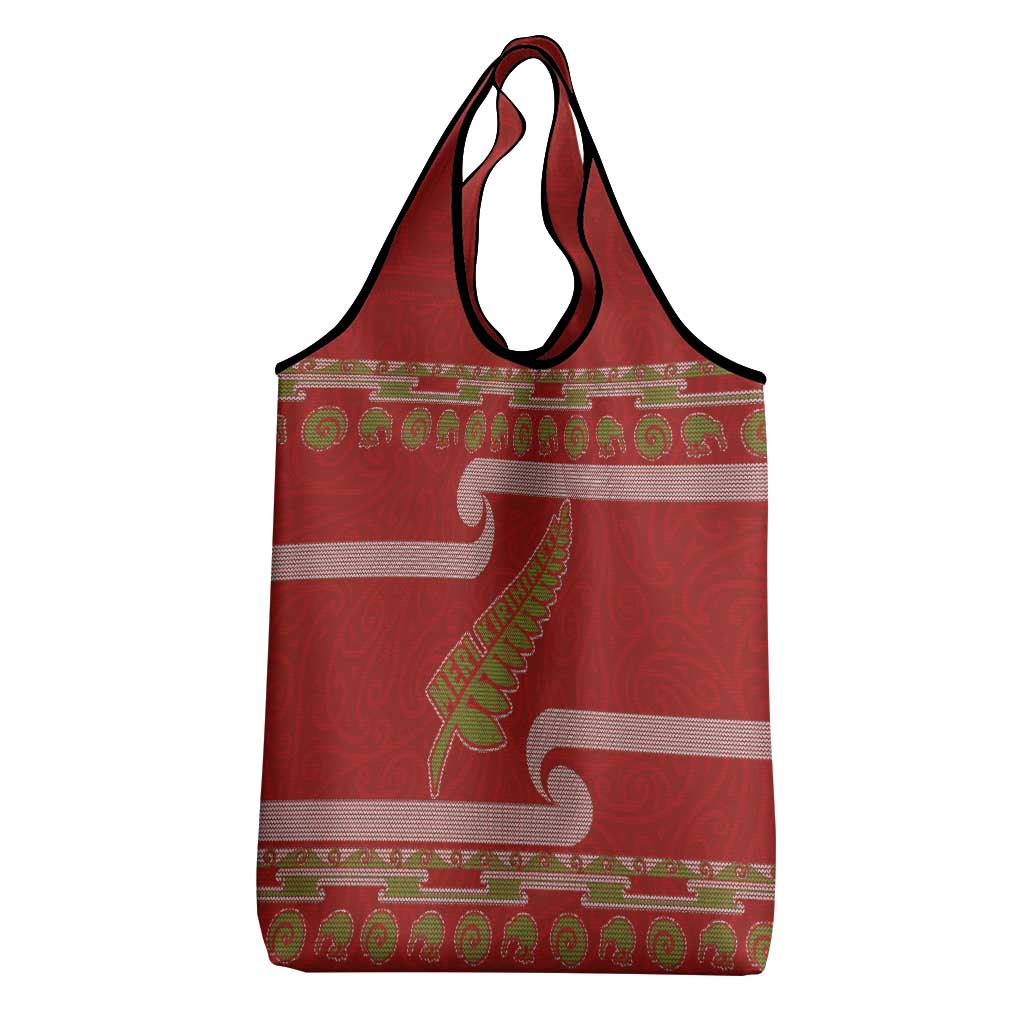 New Zealand Christmas Grocery Bag Meri Kirihimete Silver Fern Knit Style Green Color LT03 - Polynesian Pride