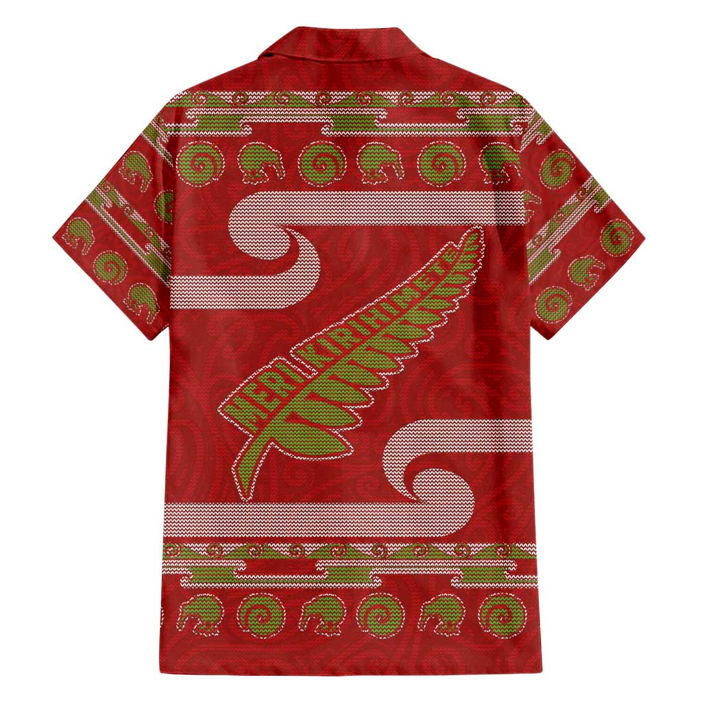 New Zealand Christmas Hawaiian Shirt Meri Kirihimete Silver Fern Knit Style Green Color LT03 - Polynesian Pride