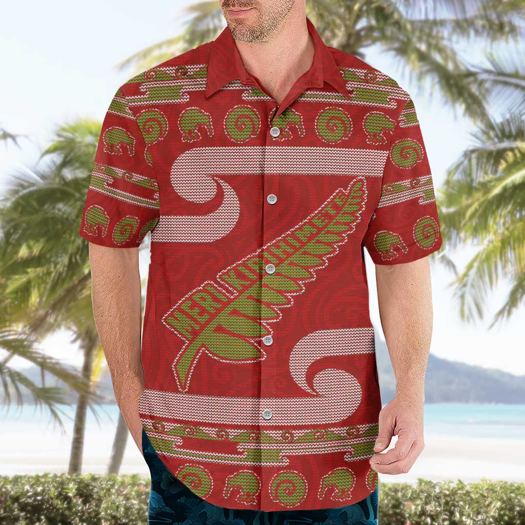 New Zealand Christmas Hawaiian Shirt Meri Kirihimete Silver Fern Knit Style Green Color LT03 - Polynesian Pride